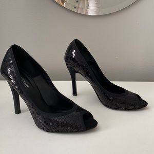 Anne Klein women’s sequin open toe heels.